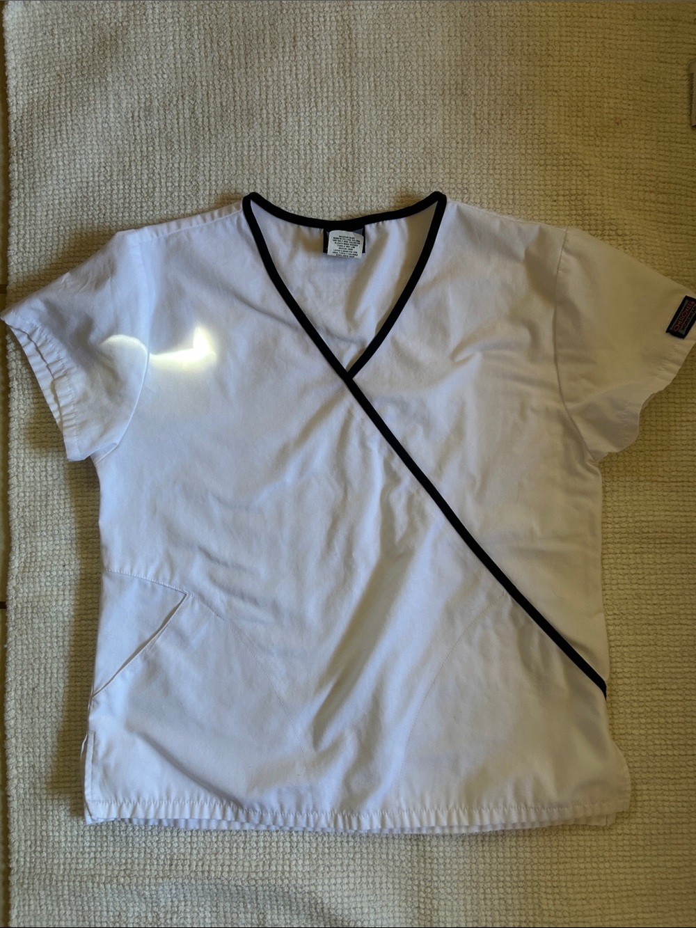 Women’s White Scrub top with Black Piping